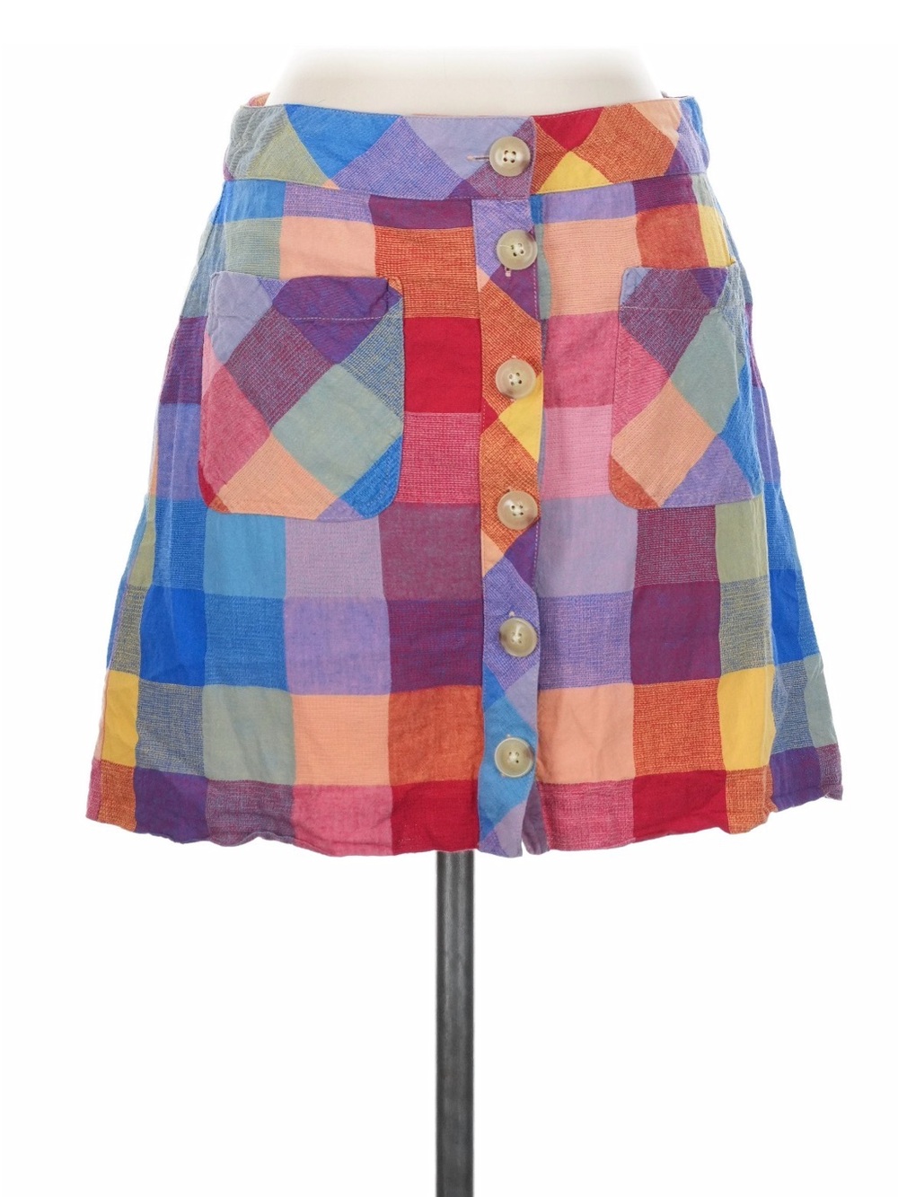 Madewell 2 Small rainbow check plaid patch pocket mini skirt button up teacher